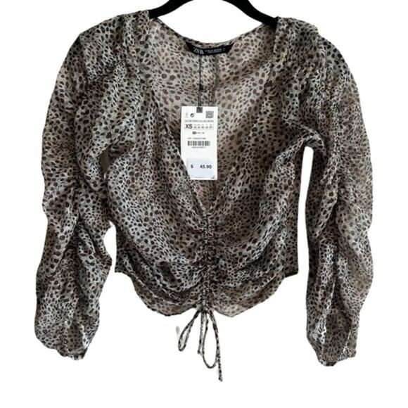 ZARA Sheer Animal Print Crop Top - Picture 3 of 9